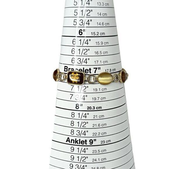 Vintage Brown & Gold Pressed Flower Chain link Bracelet 7.25" Cottagecore Boho - Picture 11 of 11